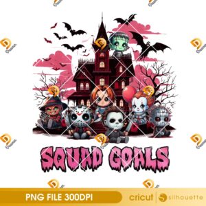 Horror Killers Squad Goals PNG, Chibi Horror Friends PNG, Halloween Movie Characters PNG