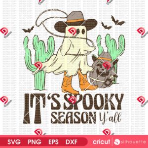 It's Spooky Season Y'all SVG PNG, Western Halloween SVG PNG, Cute Ghost Cowboy Halloween SVG PNG