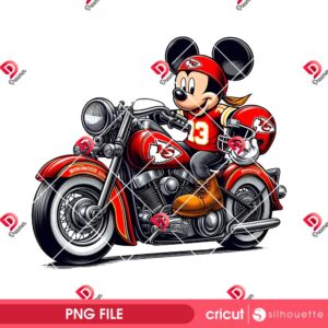 Mickey Riding A Vintage Motorcycle Kansas City Chiefs PNG, Mickey Football KC Chiefs PNG