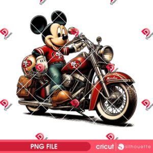 Motorcycle San Francisco 49ers PNG, Mickey Riding A Vintage Motorcycle 49ers PNG, Mickey Football NFL SF 49ers PNG
