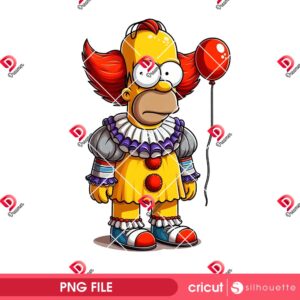 Pennywise Simpson PNG, Homer Simpson Costume Pennywise Halloween PNG, Funny Killer Halloween 2025 PNG