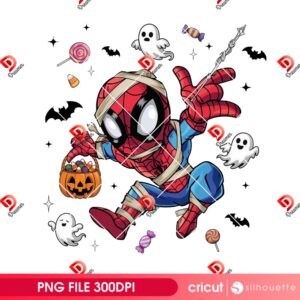 Spiderman Mummy Halloween PNG Design, Funny Superhero Halloween PNG, Spidey With Pumpkin PNG