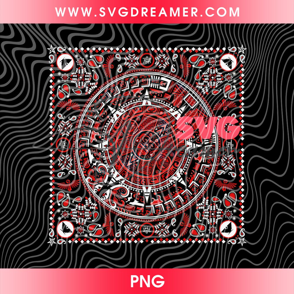 Custom Order 0602262 14 Aztec Tribal Bandana PNG, Red Black Mandala Graphic Design PNG