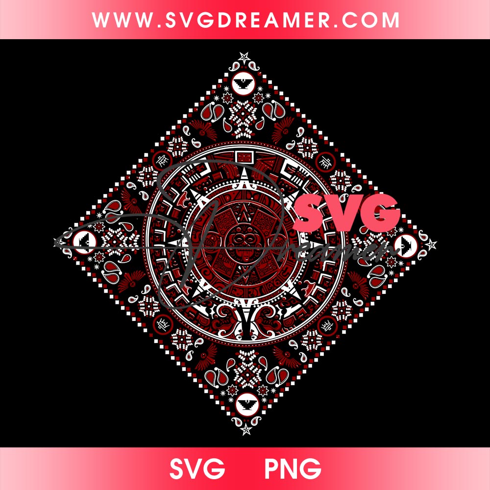 Aztec Tribal Bandana SVG PNG, Red White Mandala Graphic Design SVG PNG 1 Aztec Tribal Bandana SVG PNG, Red White Mandala Graphic Design SVG PNG