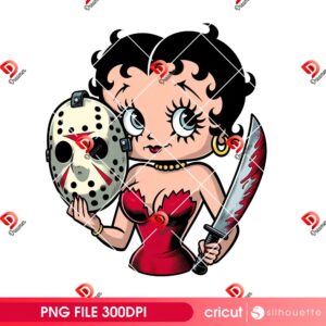 Betty Boop Dressed As Jason Voorhees PNG, Horror Killer Jason Mask PNG, Betty Boop Halloween PNG