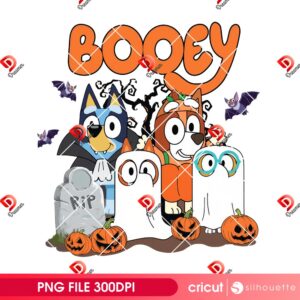 Bluey Friends Halloween 2025 PNG, Booey Bluey Bingo Cute Ghost PNG