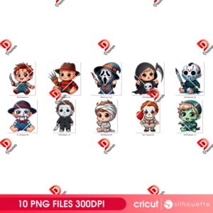 Bundle Baby Horror Killers PNG, Halloween Baby Horror Movie Characters PNG Bundle