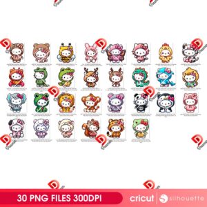 Bundle Hello Kitty Wearing Animals Outfit PNG, Hello Kitty Animals Costume PNG Bundle