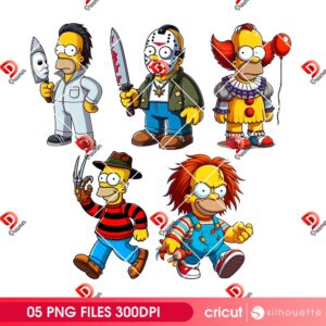Bundle Homer Simpson Horror Killers Halloween PNG, The Simpson Horror Characters Bundle PNG