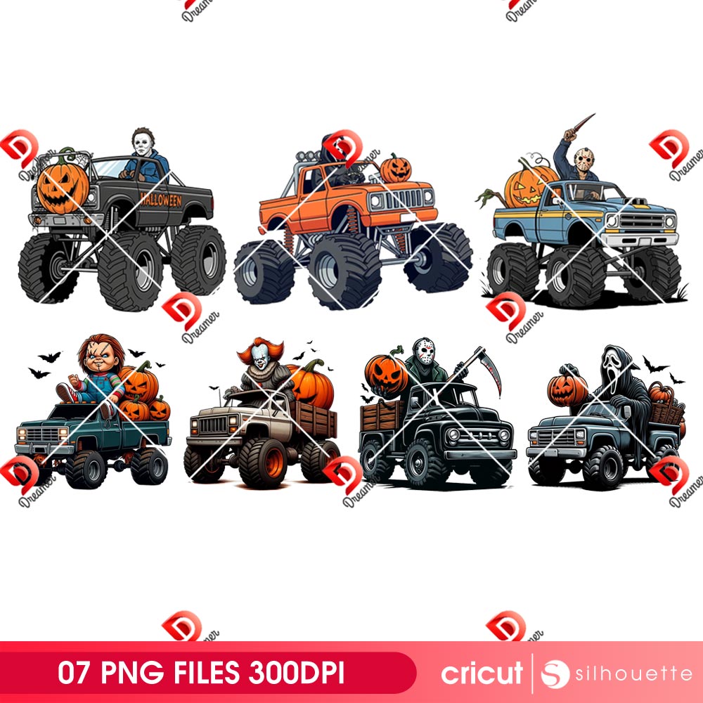 Bundle Horror Killers Driving Monster Truck PNG, Horror Characters Halloween PNG, Pumpkin Monster Truck Halloween PNG 1 Bundle Horror Killers Driving Monster Truck PNG, Horror Characters Halloween PNG, Pumpkin Monster Truck Halloween PNG