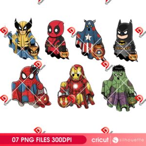 Bundle Superhero Ghost Halloween PNG, Superhero Cartoon Ghost PNG Bundle