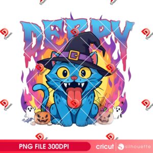 Burning Derpy Cat Halloween PNG, Kpop Huntrix Halloween PNG, Demon Hunters Derpy Tiger PNG