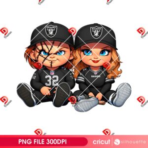 Chucky And Tiffany Football Raiders PNG, Las Vegas Raiders Horror Characters PNG