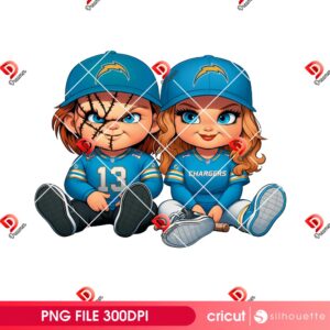 Couple Chucky Chargers Football PNG, Los Angeles Chargers NFL Horror Characters PNG