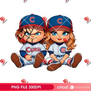 Couple Chucky Cubs Baseball PNG, Chicago Cubs Horror Character PNG