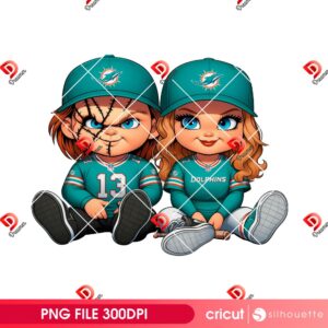 Couple Chucky Dolphins Football PNG, Miami Dolphins NFL Horror Characters PNG
