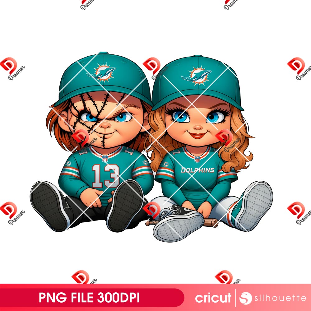 Bundle Miami Dolphins PNG Design, NFL DolphinsFootball PNG Bundle, Bundle NFL Team 3 Couple Chucky Dolphins Football PNG, Miami Dolphins NFL Horror Characters PNG