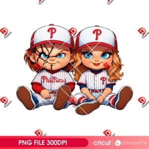Couple Chucky Phillies Baseball PNG, Philadelphia Phillies Horror Character PNG