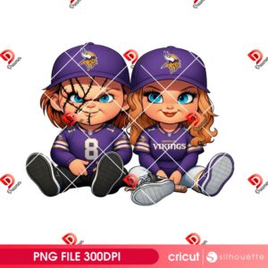 Couple Chucky Vikings Football PNG, Minnesota Vikings NFL Horror Characters PNG