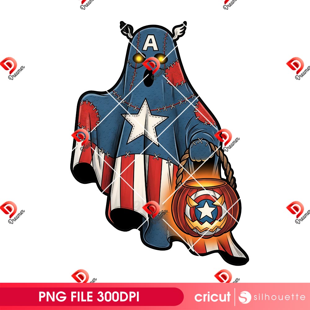 Bundle Superhero Ghost Halloween PNG, Superhero Cartoon Ghost PNG Bundle 8 Halloween Cartoon Captain America PNG, Cute Superhero Captain Ghost Halloween PNG