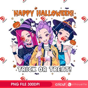 Happy Halloween Saja Girls PNG, Trick Or Treat Kpop Demon Hunter PNG, Huntrix Halloween PNG