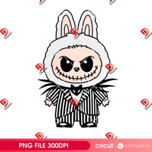 Jack Skellington Labubu PNG, Horror Nightmare Labubu Character PNG, Halloween Labubu PNG