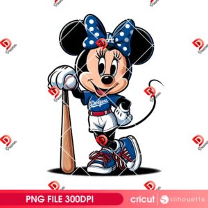 Retro Disney Minnie Mouse Fan Dodgers PNG, Los Angeles Dodgers Baseball Minnie Player PNG