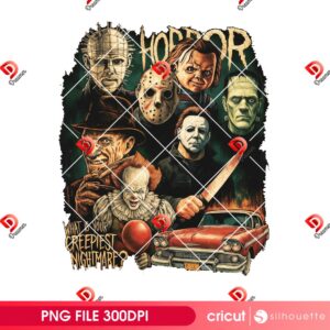 Retro Halloween Characters PNG Design, Vintage Horror Killers Halloween Movie PNG