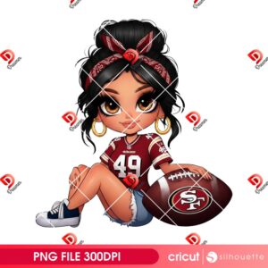 San Francisco 49ers Cute Girl PNG, Cartoon Girl NFL Football SF 49ers PNG