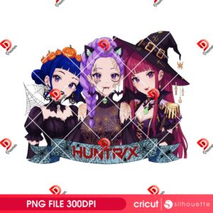 Spooky Huntrix Halloween PNG Design, Kpop Demon Hunters Saja Girls Witches Halloween PNG