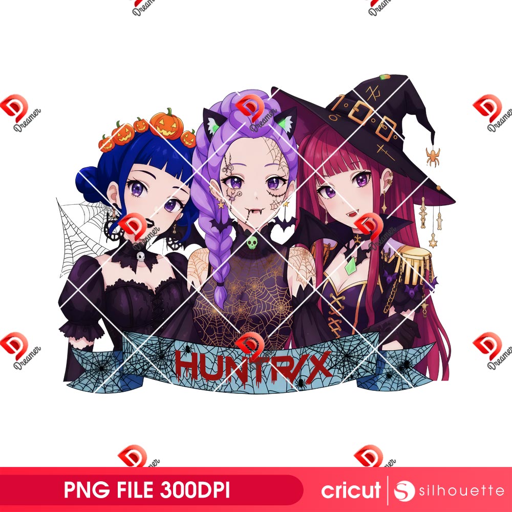 Spooky Huntrix Halloween PNG Design, Kpop Demon Hunters Saja Girls Witches Halloween PNG 1 Spooky Huntrix Halloween PNG Design, Kpop Demon Hunters Saja Girls Witches Halloween PNG