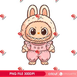 Toffee Labubu In Cozy Pink Bunny Suit PNG, The Monster Cute Labubu PNG