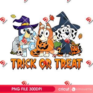 Trick Or Treat Bluey Dog Halloween PNG, Bluey Friends Halloween Costume PNG
