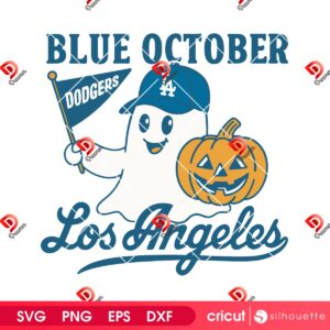 Blue October Los Angeles Dodgers SVG PNG, Halloween Dodgers Cute Ghost SVG PNG