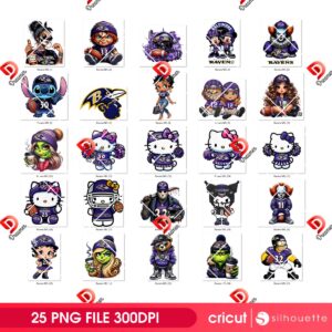 Bundle Baltimore Ravens PNG Design, NFL Ravens Football Cartoon Characters PNG Bundle
