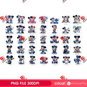 Bundle Mickey Mouse LA Dodgers PNG, Los Angeles Dodgers Disney Friends PNG Bundle, Mickey Baseball PNG
