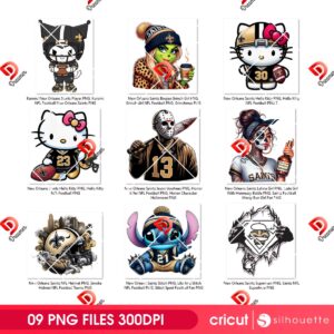 Bundle New Orleans Saints NFL PNG, Football Saints Cartoon Characters Bundle PNG
