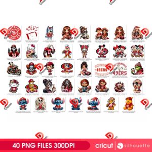 Bundle San Francisco 49ers NFL PNG, Football SF 49ers Cartoon Characters Bundle PNG