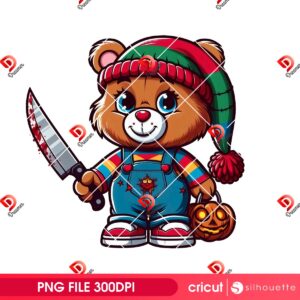 Care Bear Chucky PNG, Halloween Horror Killer Care Bear PNG, Cute Cartoon Halloween PNG