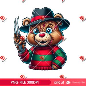 Care Bear Freddy Krueger PNG, Horror Killer Halloween Funny Care Bear PNG, Cartoon Bear Horror Friends PNG