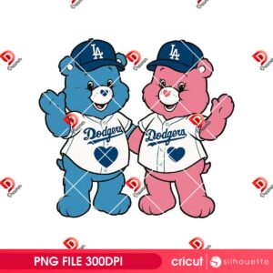 Couple Care Bears Dodgers PNG, Los Angeles Dodgers Baseball Fan Design PNG