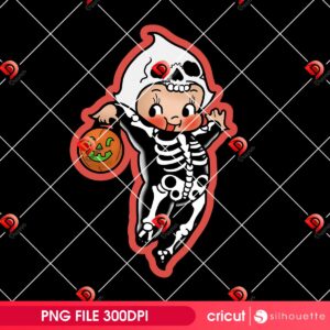 Cute Baby Costume Skeleton Halloween PNG, Baby Skeleton And Pumpkin PNG, Funny Halloween PNG