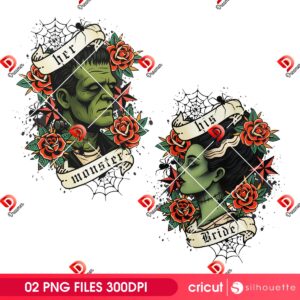 Frankenstein And Bride PNG Design, Halloween Horror Couple PNG