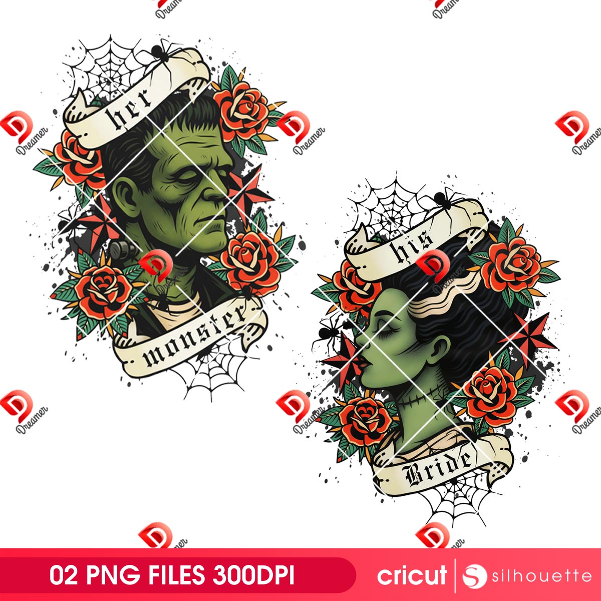 Frankenstein And Bride PNG Design, Halloween Horror Couple PNG 1 Frankenstein And Bride PNG Design, Halloween Horror Couple PNG