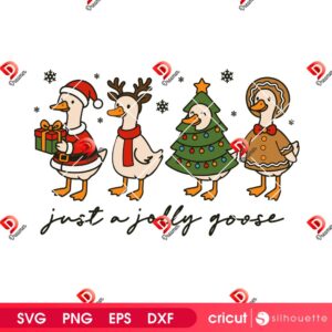 Goose Christmas SVG PNG, Just A Jolly Goose SVG PNG, Cute Holiday Farm Animal Santa Claus SVG PNG