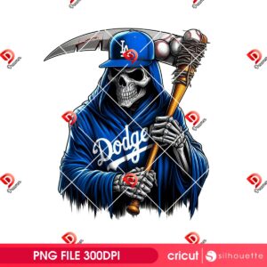Grim Reaper Dodgers PNG, Horror Halloween Baseball LA Dodgers PNG