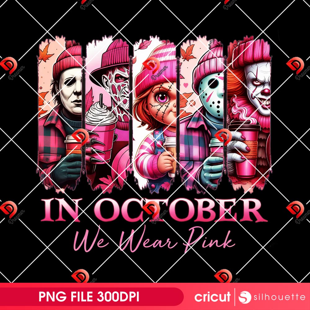 Horror Friends Cancer Awareness Halloween PNG, In October We Wear Pink Horror Killers PNG 2 Horror Friends Cancer Awareness Halloween PNG, In October We Wear Pink Horror Killers PNG