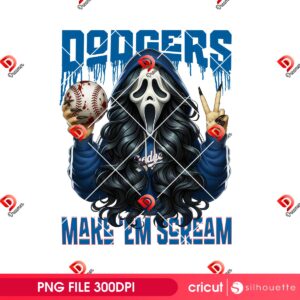 Horror LA Dodgers Fan PNG, Dodgers Make 'Em Scream PNG, Ghostface Lady Los Angeles Baseball PNG