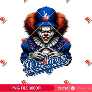 Pennywise Dodgers New Version SVG Dreamer, Horror Characters LA Dodgers PNG, Halloween Baseball Killers PNG