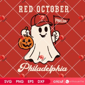 Red October Phillies Ghost PNG SVG, Halloween Philadelphia Phillies SVG PNG